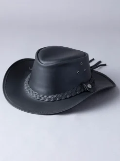 Noir - Chapeau en cuir Lakeland Leather Outback III style australien noir