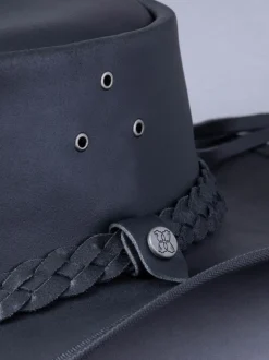 Noir - Chapeau en cuir Lakeland Leather Outback III style australien noir