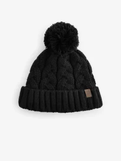 Noir - Chapeau pompon en tricot torsadé (1-16ans)