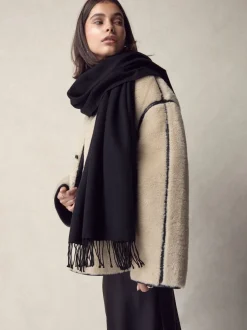 Noir - Écharpe châle Premium Made in Italie en sergé poids moyen