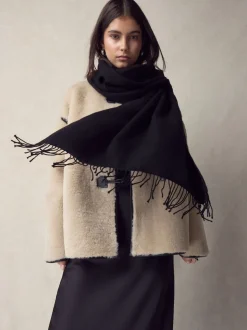 Noir - Écharpe châle Premium Made in Italie en sergé poids moyen