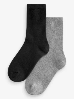 Noir - Chaussettes de cheville en laine mérinos thermale 2 Pack avec Cashmere
