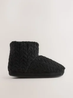 Noir - Chaussons bottes en polaire texturée
