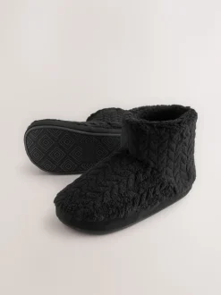 Noir - Chaussons bottes en polaire texturée