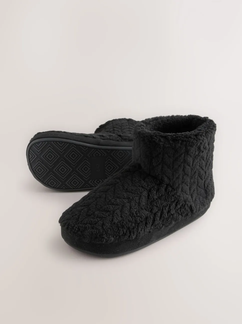 Noir - Chaussons bottes en polaire texturée