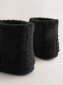 Noir - Chaussons bottes en polaire texturée