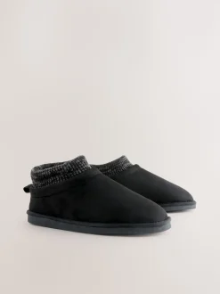 Noir - Chaussons bottines en maille à poignets