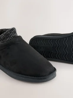 Noir - Chaussons bottines en maille à poignets