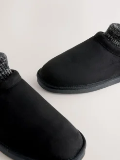 Noir - Chaussons bottines en maille à poignets