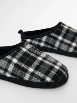 Noir - Chaussons mules doublés de fausse fourrure Threadbare à carreaux