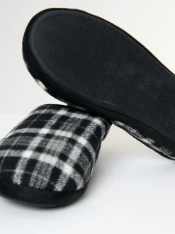 Noir - Chaussons mules doublés de fausse fourrure Threadbare à carreaux
