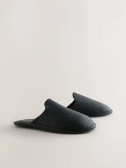 Noir - Chaussons mules en cuir Signature