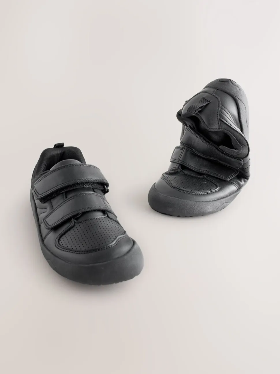 Noir - Chaussures d’école Barefoot en cuir à 2 lanières à fermeture par contact