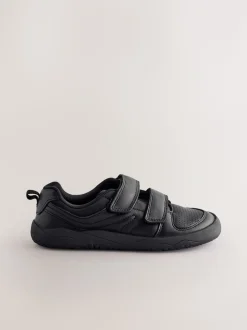 Noir - Chaussures d’école Barefoot en cuir à 2 lanières à fermeture par contact