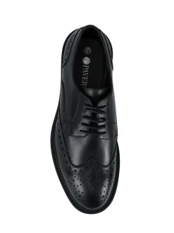 Noir - Chaussures Derby Brogue Pavers Coupe large en cuir