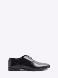 Noir - Chaussures Derby habillées en cuir coupe large River Island