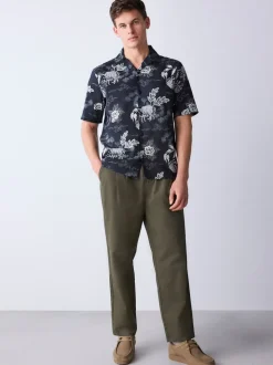 Noir - Chemise à manches courtes imprimée style japonais