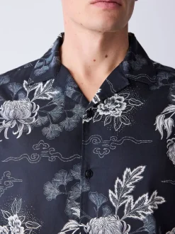 Noir - Chemise à manches courtes imprimée style japonais