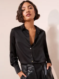 Noir - Chemise Friends Like These Satin À boutons