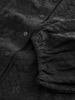 Noir - Chemisier à manches mi-longues en dentelle