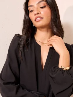 Noir - Chemisier Friends Like These plissé à manches longues sur le devant