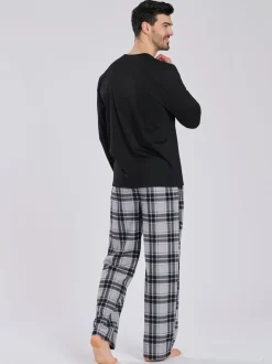 Noir - Col ras du cou - Loungeable Ensemble pyjama long en micropolaire et pantalon à carreaux