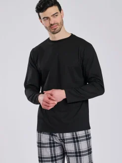 Noir - Col ras du cou - Loungeable Ensemble pyjama long en micropolaire et pantalon à carreaux