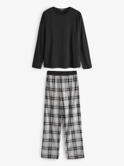 Noir - Col ras du cou - Loungeable Ensemble pyjama long en micropolaire et pantalon à carreaux