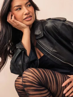 Noir - Collants à motif zèbre