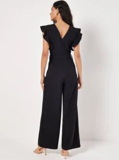 Noir - Combinaison Apricot à manches volantées et plis