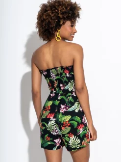 Noir - Combinaison de plage tissée Pour Moi avec corsage froncé sans bretelles