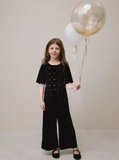 Noir - Combinaison en velours à motif cœur en relief (3-16ans)