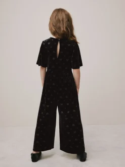 Noir - Combinaison en velours à motif cœur en relief (3-16ans)