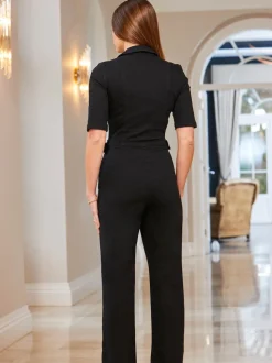 Noir - Combinaison Sosandar coupe large zippée sur le devant