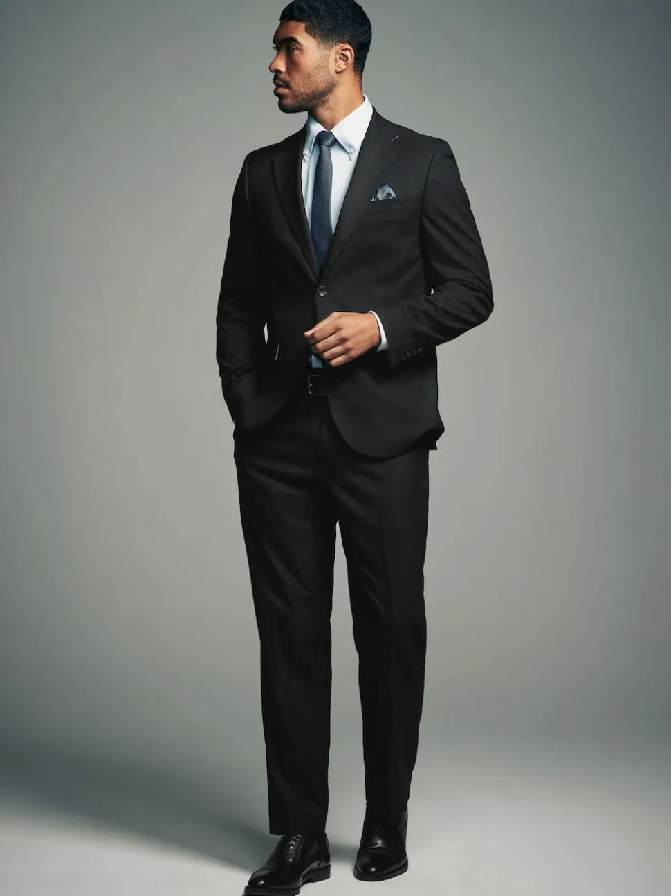 Noir - Coupe ajustée Flannel Costume Veste