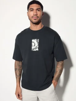 Noir - Coupe ample - T-shirt imprimé graphique surf japonais