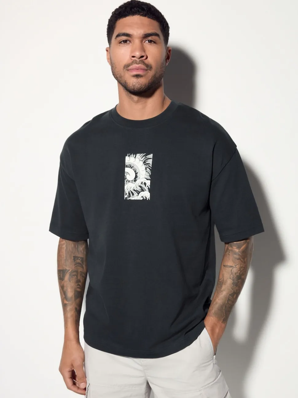 Noir - Coupe ample - T-shirt imprimé graphique surf japonais