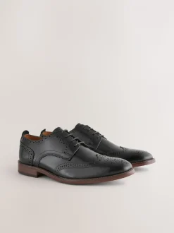 Noir - Coupe classique - Chaussures Brogue en cuir à semelle contrastante