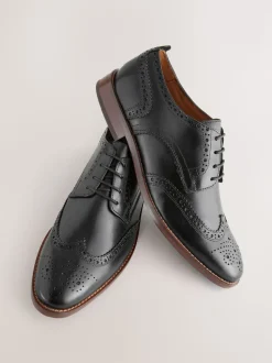 Noir - Coupe classique - Chaussures Brogue en cuir à semelle contrastante