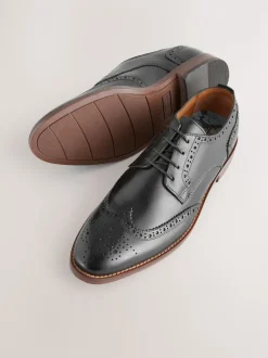 Noir - Coupe classique - Chaussures Brogue en cuir à semelle contrastante