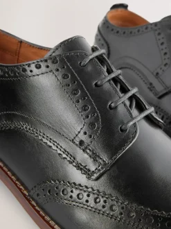 Noir - Coupe classique - Chaussures Brogue en cuir à semelle contrastante