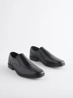 Noir - Coupe classique - Chaussures à enfiler avec panneau en cuir
