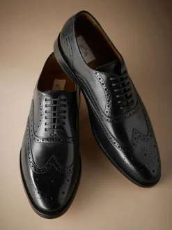 Noir - Coupe classique - Chaussures Signature Brogue Wingcap en cuir italien