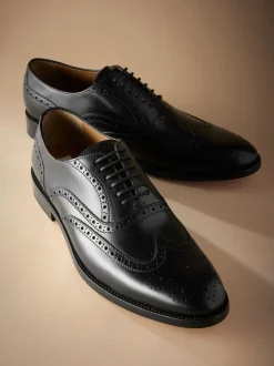 Noir - Coupe large - Chaussures Signature Brogue Wingcap en cuir italien