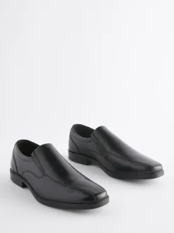 Noir - Coupe large - Chaussures à enfiler avec panneau en cuir