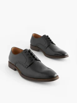 Noir - Coupe large - Chaussures Derbies en cuir à semelle contrastante