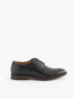 Noir - Coupe large - Chaussures Derbies en cuir à semelle contrastante