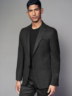 Noir - Coupe sur mesure - Veste de costume texturée en laine Blend