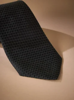Noir - Cravate Signature en soie texturée