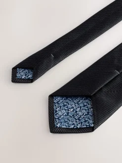 Noir - Cravate texturée avec pince à cravate